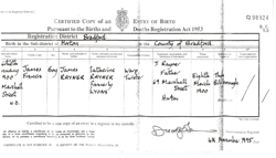 James Rayner Birth